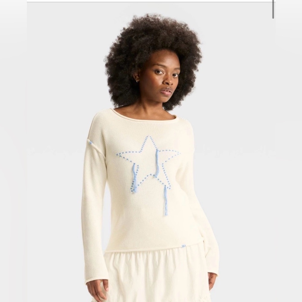 Women's Wide Crewneck Americana Pullover Sweater